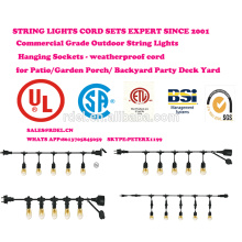 Outdoor String Lights Set Commercial Grade Edison strand lighting- 48ft Heavy Duty Cord 18 Sockets 21 Incandescent Bulbs (3 Spa